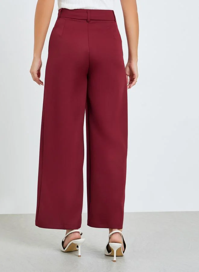 Take Two Burgundy Burgundy Solid Wide Leg Trousers for Women | Best Price UAE